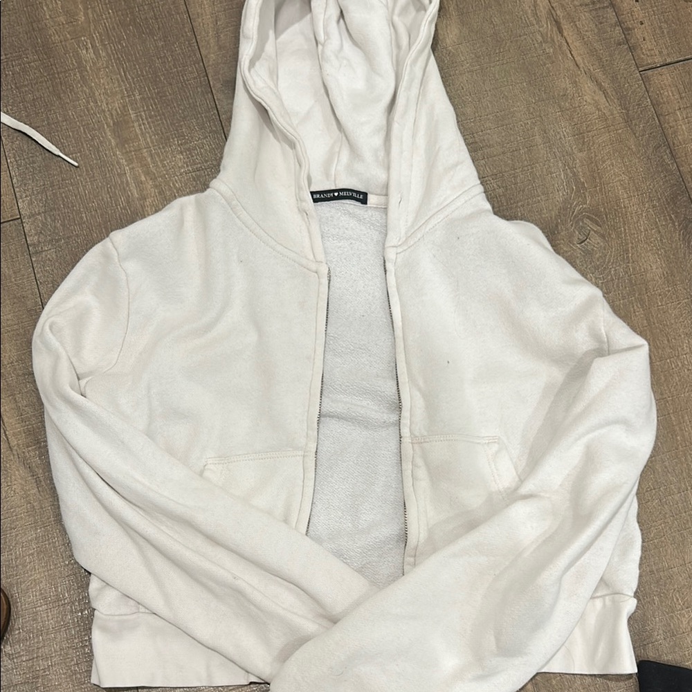 White Zip Up Hoodie Brandy Melville